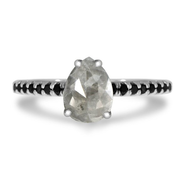 Pear Shape Diamond Engagement Ring 1.13 TCW 14K White Gold Fancy Gray Color - Picture 1 of 6